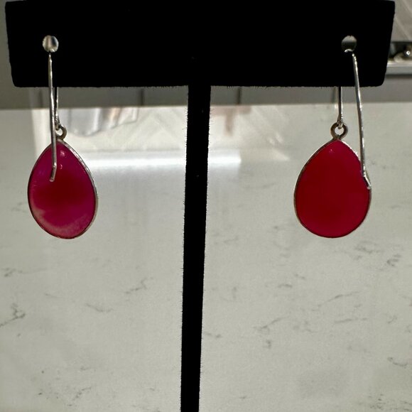 Pink Drusy Teardrop Earrings Sterling Silver - Glitter/Sparkle/Party - Picture 4 of 5